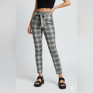 Like An Angel Women’s Belted Front Ankle Trousers Pants Large Plaid Y2K Inspired